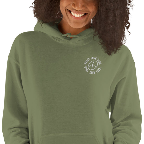 Peace Love Yoga - Embroidered Unisex Cotton Hoodie