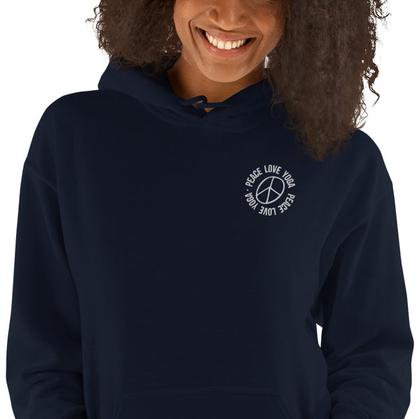 Peace Love Yoga - Embroidered Unisex Cotton Hoodie